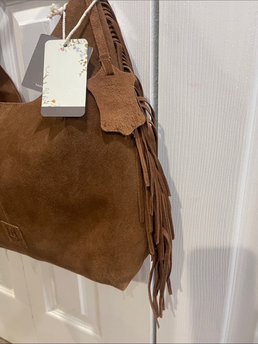 Haute Hippie Suede Fringe Hobo Bag in Brown new with tags - Picture 4 of 12